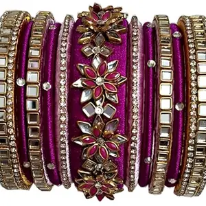 Neta Jewels Silk thread bangles kundan bangles Pink colour for use set of 11 for women/girls (2-8)