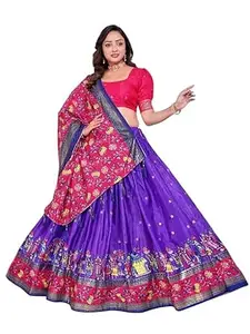 Women's Trending Pure Dolla silk Lehenga Choli Print with Foil Work With Unstitched Blouse Patola Print Adorned with Foil Work For Any Occasion