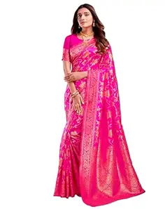 Shasmi Women's Banarasi Saree Pure Kanjivaram Silk Saree Soft new ladies 2026 Design Wear Pattu Sarees Latest Cotton Party Sari collections With Blouse Piece for Wedding sadi (SAM PARI S-7)