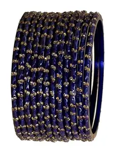 The Golden Cascade TGC Fancy Beautiful Glass Bangle Colour Kanch Chudi Set for Women and Girls/Shivay / (Pack of 12 Bangles) (Blue, Small 2.4)