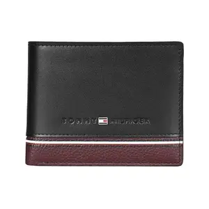 Tommy Hilfiger Men RFID Protected Bellwood Slimfold Wallet - Black+Wine, No. of Card Slot: 8