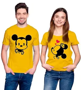 Looky Wooky Cute Matching T-Shirts for Couples | Unisex-Adult Cotton T-Shirts for Hubby and Wifey | Unique Gift for Bf Men S Women XL