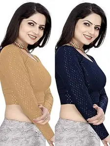 MEERAANT-77 ENTERPRISE Women's Shimmer Crop Top Blouse with Round Neck, Half Sleeves, Streachable Readymade Blouse Choli