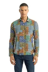 SNITCH Rosette Print Spread Collar Printed Slim Fit Shirt Green