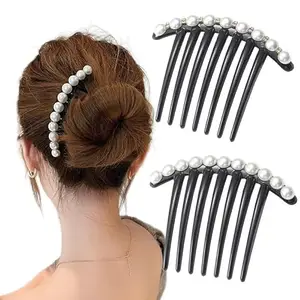 PABULUM 2 PCS Vintage Pearl Rhinestone Black Hair Comb Clip Hair Styling and Hair Accessories Tool Side Comb Hair Bun Decorated for Women