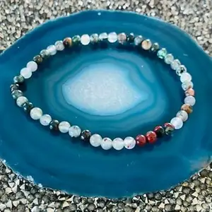 LKBEADS Natural African Bloodstone 6mm Round Shape Smooth Cut Beads 7 inch Stretchable Bracelet for Men & Women|STBR_RR_00140_70