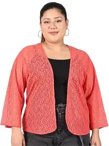 Rute Women's Pure Cotton Shrug, Red, Open Front, 3/4 Sleeves