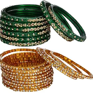 Colorful Glass Bangle/Kada Set Combo Ornamented With Colourful Chips & Beads_G560 (AkBang2-AFI1.d_bang)