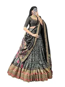 Women's Trending Designeer Dola silk Lehenga Choli Dola silk Digital Print with Foil Work With Unstitched Blouse Digital Print Adorned with Foil Work For Navrati