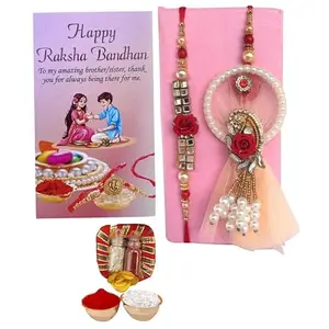 Giftrend Bhaiya Bhabhi Couple Rakhi Set | Resin Rakhis with Tilak Set |Couple Rakhi with Greeting Card | Raksha Bandhan Gift Idea