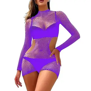 Too Sexy Women's Net Babydoll Nightwear Dress (Free Size, Purple)