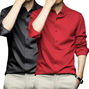 Visit the DEELMO Store DEELMO Combo of Men's Stylish Solid Satin Casual Shirt for Men Full Sleeves| Poly Satin Silk Shirt Pack of 2