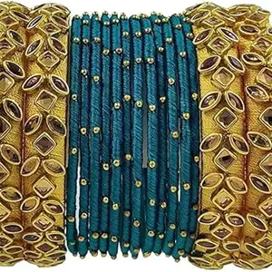 Golden Color Bridal Wedding Indian Pakistani Handmade Silk Thread Bangles Jewel (Teal, 2.14 inches) (2.14 inches)