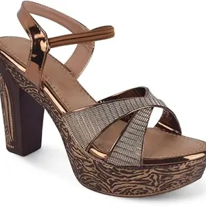 JM LOOKS Trendy Comfort Copper Platform Casual Sandals Heels for Woman for Women Open Toe Slide Footwear for All Occassions