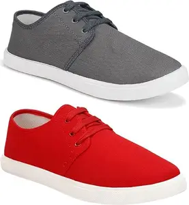 WORLD WEAR FOOTWEAR Soft Comfortable and Breathable Canvas Lace-Ups Casual Shoes for Men (Multicolor, 6) (S20934)