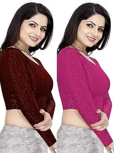 MEERAANT-77 ENTERPRISE Women's Shimmer Crop Top Blouse with Round Neck, Half Sleeves, Streachable Readymade Blouse Choli