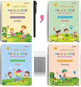 USCATALOG Magic Practice Note Book for Kids A3 Note Book Multicolor Pack of 4 (FKKTY15441)