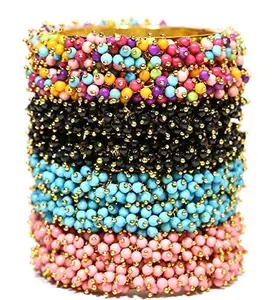 T4 Jewels Designer Multi Colour Pearl Gold Plated Combo Bangles For Womens & Girls_(Set Of 8)_2.8