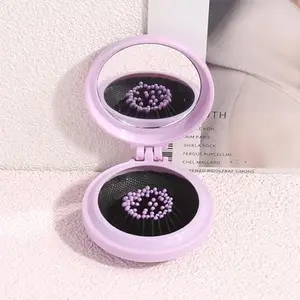 KI Cute Folding Mirror and Comb Portable Pocket Small Travel Girl Hair Brush and Mirror Styling Tool Mini Pocket Mirror (Purple)