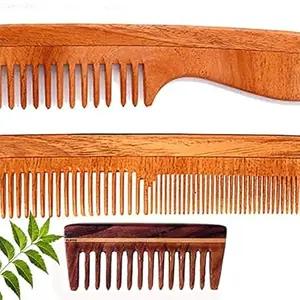 Rufiys Wooden Comb for Women & Men Hair Growth | Neem Wood Comb | Wide Tooth Hair Comb | Dandruff Comb (Mixed + Handle + Wide)