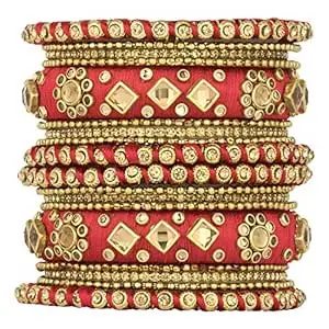 Peora Silk Thread Stone & Kundan Studded Chuda Bangles Set Ethnic Jewellery Gift for Women