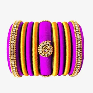 pratthipati's New Silk Thread Bangles Stones Chuda Bangle Set For Womnes and girls (Violet-Gold) (Size-2/4)