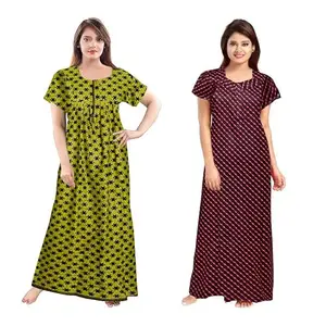 Women's Cotton Printed Nighty – Comfortable Full-Length Sleepwear with Short Sleeves-BZPE-492-2XL