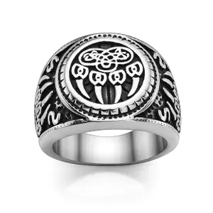 PiercingJ Men's Stainless Steel Viking Norse Celtic Knot Pagan Slavic Nordic Wolf Bear Paw Claw Veles Symbol Men Biker Signet Ring Size 9-13