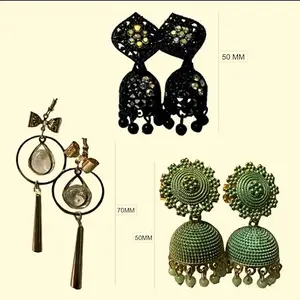 Fashion Frill Earrings For Women Silver Gold Plated Floral Earrings Combo Jhumki Earrings For Women Girls Pair of 3