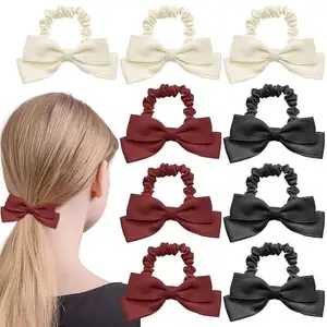 RECTYO GALLERY 6 Pcs Luxury Bow Elastic Hair Ties Bowknot Ponytail Holder Hair Scrunchies Cute Bridal Bow Hair Bands Hair Ropes Hair Styling Accessories for Thick Thin Women Girls
