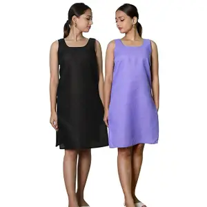 KASANI Women's Camisole Cotton Long Knee-Length Sameej/Slip/Inner, Sleeveless, Pack of 2