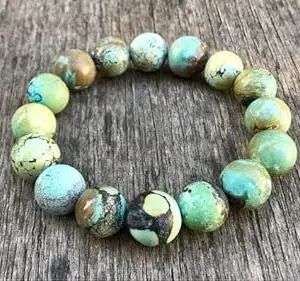 LKBEADS Natural American Spiderweb Turquoise 14mm Round Shape Smooth Cut Beads 75 inch Stretchable Bracelet for Men & Women|STBR_RR_00307_75