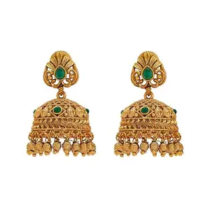 Kushal's Fashion Jewellery Green Gold Plated Ethnic Antique Earring - 412846