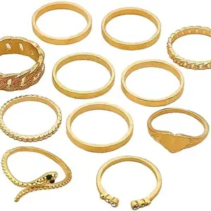 Rubique Gold Snake Ring Set For Women Brass Gold Plated Ring Set - Set of 11