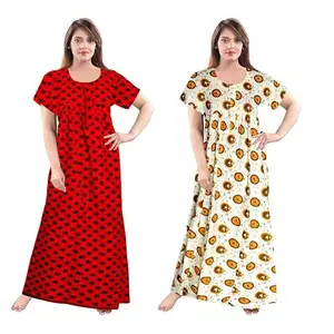 Women's Cotton Printed Nighty – Comfortable Full-Length Sleepwear with Short Sleeves-BZPE-476-2XL