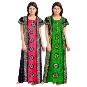 Women's Floral Print Cotton Nighty, Short Sleeve, HC-B28_XL Multicolour