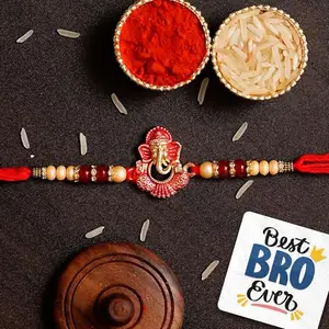 eCraftIndia Designer Ganesha Rakhis, Best Bro Ever Fridge Magnet with Roli Chawal Pack - Rakhi for Brother, Bhaiya, Bhai