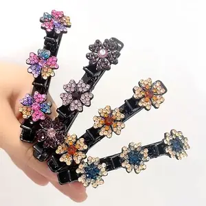 BEING BELLA 4Pcs Sparkling Braided Hair Clips Girls Crystal Stone Hair Braid Accessories Fashion Hairpins Hair Styling Sectioning Clips For Thick Hair, Multi