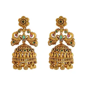Kushal's Fashion Jewellery Green Gold Plated Ethnic Antique Earring - 410668