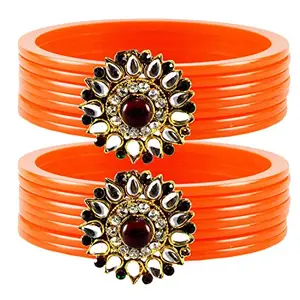 MAYA FASHION Orange Stone Acrylic-Brass Bangle With Very Extra Large Size Elegant Extra Large Size Bangle | Perfect Fit for Plus Size banglesTrendy and Comfortable Fit for woman and girls | (Sku-ban1753)