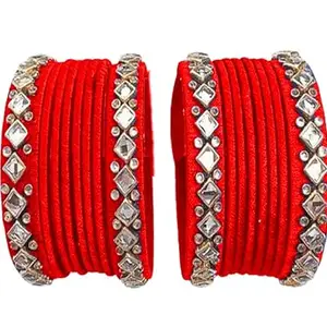 pratthipati's Silk Thread Bangles Plastic Bangle Set For Women & Girls (cherry red) (Pack of 16) (Size-2/0)