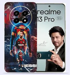 OggyBaba Messi Poster Art Realme 13 pro 5g Mobile Back Skin Rear Screen Guard Protector Film Wrap (Coverage - Back+Camera+Sides)