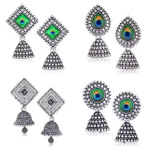 MIAMI Earrings for women fashion jhumka earrings oxidised Silver Earrings for woman Combo pearl chandbali stylish black jhumkas Earrings For girls South indian traditional Jhumki Ear Rings M848