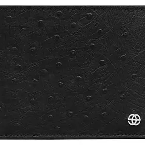 eske Jorg - Genuine Leather Mens Bifold Wallet - Holds Cards, Coins and Bills - 6 Card Slots - Everyday Use - Travel Friendly - Handcrafted - Durable - Water Resistant - Ostrich Black