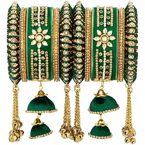 Peora Velvet Matching Kundan Floral Silk Thread Chura Bangle Set Navratri Gift for Women (2.8 inch)