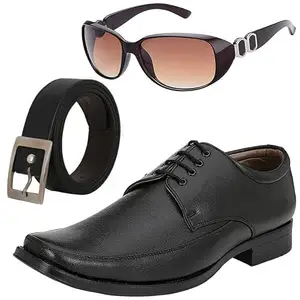 Vitoria Gracefull & Fashionable Men Formal Shoes with Free Belt & Womens Gaga Brown Sunglasses Combo/8