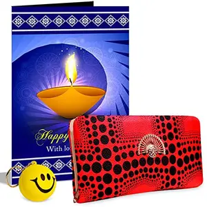Alwaysgift Happy Diwali with Lots of Love Ladies Wallet, Smiley Keychain,s & Greeting Card Hamper