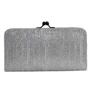 SHOPECOM Stylish Vintage Collection PU-Leather Shining & Glittering Material Hand Wallet/Clutch,Purse, Slim Ladies Purse (Silver Color).