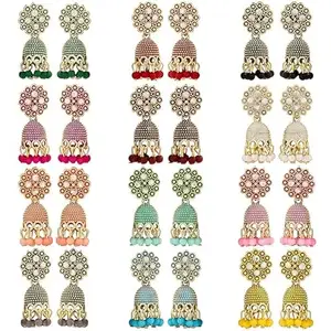 Traditional Jhumka for women earings for girls meenakari oxidised kundans flower Temple South Indian Traditional Ear rings Set stylish small Jhumki (CREAM)