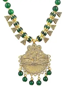 Green Oxidised Dancing More Necklace - Add a Touch of Elegance and Movement to Your Look with This Stunning Traditional Jewelry Piece!